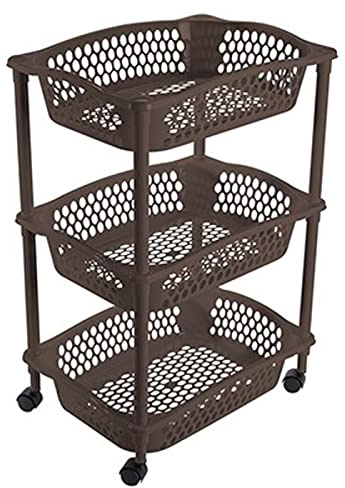 AC - Carrito Verdulero. Carrito de Cocina con 3 Niveles - Modelo HG - Estrecho con Ruedas, estantería para Cocina y baño, Ahorra Espacio, para Espacios reducidos - Color Marrón