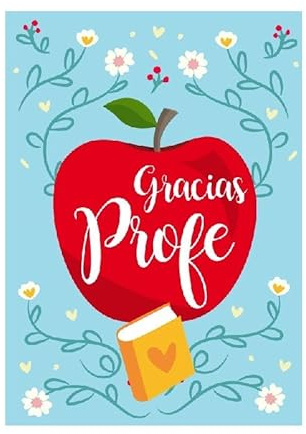 Antracita Tarjeta Gracias Profe Manzana con Sobre, Pequeño 15x23 | Para Dedicatorias
