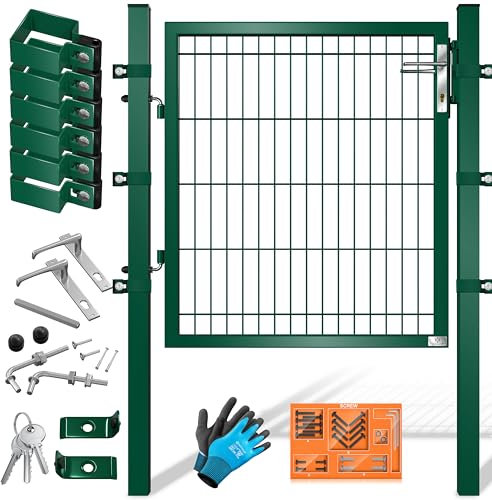 KESSER® Puerta de jardín de acero galvanizado de alta calidad, para jardín, con estaca con cerradura y llave, 100 x 106 cm, color verde