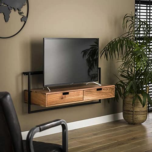 RINGO-Living TV Board Kaia, Sideboard Fernseher aus Holz & Metall, TV Lowboard Schwebend, Industrial Sideboard Deko, TV Schrank Holz, TV Wandschrank, Sideboard Rustikal, Industrie Design TV-Lowboard