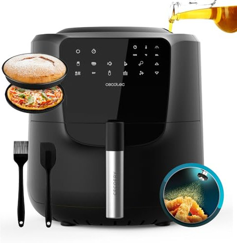 Cecotec Heißluftfritteuse 5,5 L Cecofry Rain Pack ohne Öl. Air Fryer mit Zubehör. 1550 W, integrierte Ölsprühdüse, automatische und manuelle Sprühfunktion, Touch-Bedienung, Selbstreinigung