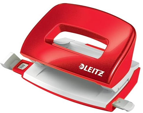 Leitz NeXXt WOW Mini Hålslag, Kapacitet för 10 ark, Hålslagare med Formatmarkeringar, Metall, Röd, 50601026