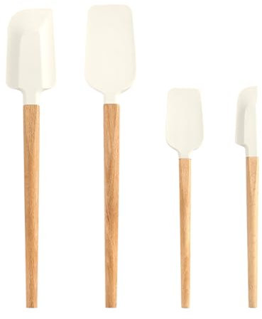 Bekecidi Juego de Espátulas de Silicona de 4 Piezas, Espátula de Silicona con Mango de Madera Cuchara Resistente al Calor Espátula Utensilios de Cocina de Silicona para Cocinar, Hornear y Mezclar