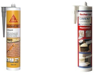 Sika - SikaSeal-187 Ciment, Gris, Mastic acrylique granuleux aspect mortier idéal petites réparation & fischer - Ciment Express Ton Pierre 310ML - 1 cartouche