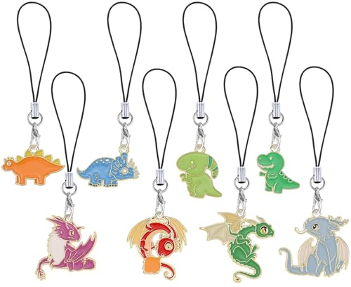 BEEFLYING 8Pcs Cute Mobile Phone Charms, Kawaii Dinosaur Charms Straps Aesthetic Y2K Cell Phone Pendants Accessories for Bag Keychain Airpods Camera Wallet Decor (Mixed Colors)