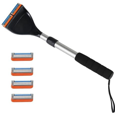 EASACE Rückenhaarentferner, Gebogen Rückenrasierer mit Langem Griff 53.7cm Verstellbarer, DIY Rasierklingen-Set Schmerzfreie mit Fünfschichtige Klinge