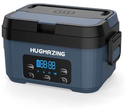 Hugmazing Cordless Electric Lunch Box for Adults, Men & Women – Rechargeable Self-Heating Food Warmer with 1.2L SS Container, Battery-Powered Heated Lunch Box, Perfect for Work and Travel Use