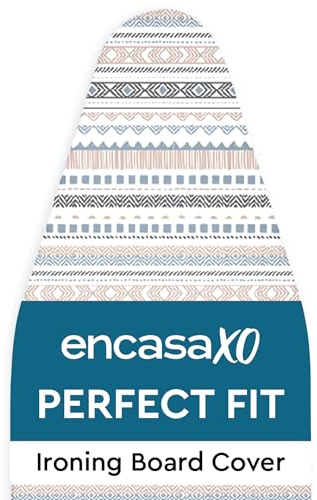 Encasa XO strykbrädesöverdrag (125 x 46 cm) dragsnöre åtdragning med tjock 3 mm filtvaddering, enkel passform, brännbeständig, tryckt – smällare