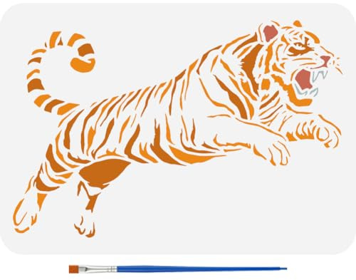FINGERINSPIRE Tiger Painting Template with Brush 29.7x21cm Wildlife Themed Large Swooping Tiger Reusable DIY Art Craft Stencil Animal Stencils for Home Wall Decor