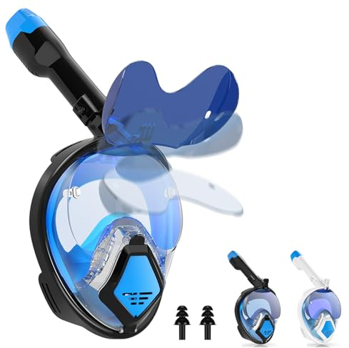 Maschera Snorkeling Maschera Subacquea Adulti Maschera Subacquea Integrale Facciale Snorkeling Vista Panoramica a 180°, Supporto Per Fotocamera Rimovibile, Design Per Occhiali da Sole Pieghevoli (XL)