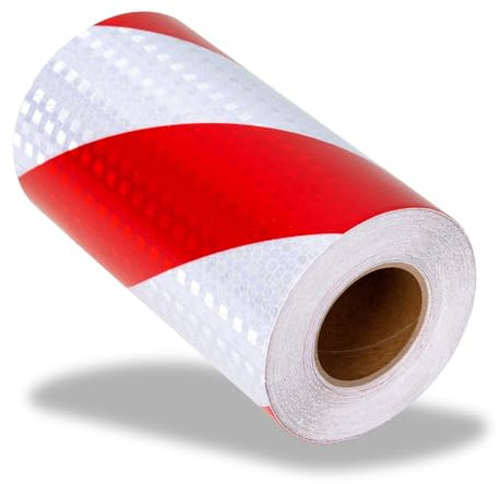 Absperrband Rot Weiß Roller 10m x 15cm Lkw Anhaenger Outdoor Fahrrad Breite Flatterband Reflektorband Selbstklebend Rot Auto Reflektierendes Klebeband Wetterfest Warnaufkleber Reflektoren