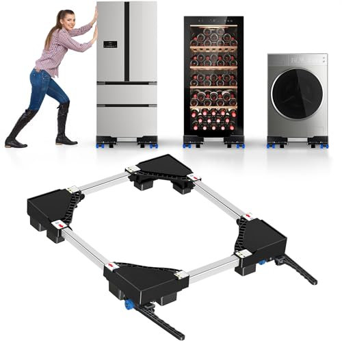 NIUXX Base universelle de machine à laver, Base de Réfrigérateur Machine à Laver Noir, taille réglable, pour machines à laver et sèche-linge empilés de 42 à 69 cm, capacité de charge 400 kg