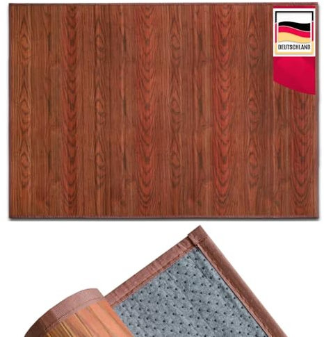 casa pura Tappeto da cucina in bambù ipoallergenico, ideale per bagno, soggiorno, corridoio, 17 mm di spessore, retro in feltro con gommini antiscivolo (marrone/rosso, 90 x 120 cm)