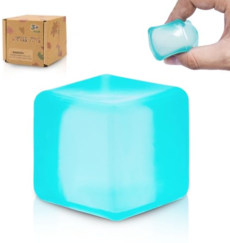 Graphinza Squeeze Toys Zushy Cubes Ice Cube, Squishy Cubes Squeeze Toys, Sensory Fidget Toys Stress Cube Anxiety Relief for Kids and Adults Small Blue&Small Pink (blue)