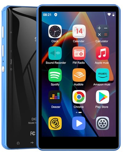 Reproductor MP3 de 80 GB con Bluetooth y WiFi, SWOFY Pantalla táctil 4,0, Reproductor MP3/MP4 portátil estéreo con Radio FM, grabadora, Libro electrónico y navegador. (Negro) (Azul)