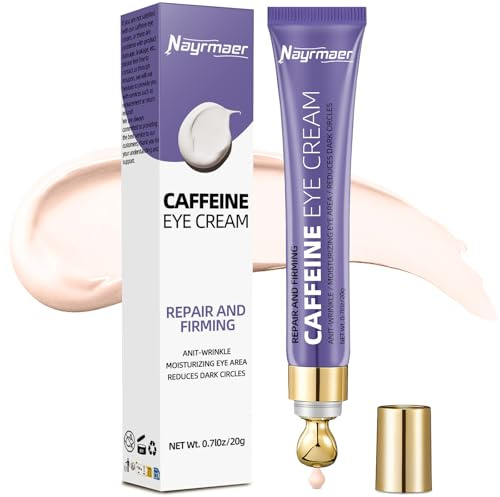 Nayrmaer Koffein Augencreme, Anti-Aging & Friming Augencreme mit Augenroller, Reduziert Augenringe & Schwellungen, Feuchtigkeitsspendend mit Niacinamid, Hyaluronsäure, 20g