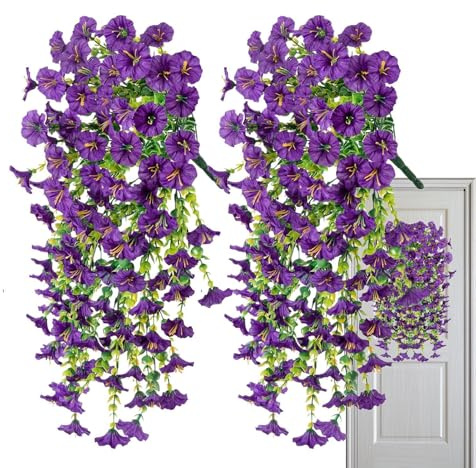 Artificiella petunia blommor för utomhusbruk 2 Stycken Imiterade Blommor | Utomhus Falsk Petunia Dekoration för utomhus, patio, träd, , bak, balkong, inomhus, bröllop och fest