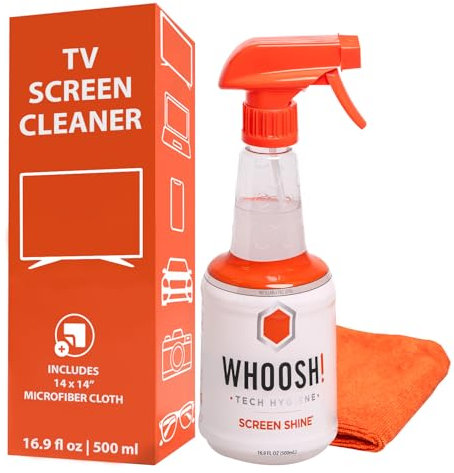 WHOOSH! Großes Bildschirmreiniger-Spray und Wischtuch - Kit, 500ml + 1 Mikrofaserreinigungstuch - Für TV, Laptop, MacBook, iPad, Telefon, Kamera, Touchscreen - Industrie-Größe Elektronikreinigungsset