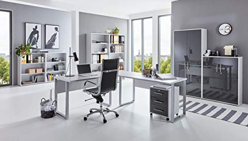 BMG-Moebel.de Büromöbel komplett Set Arbeitszimmer Office Edition in Lichtgrau/Anthrazit Hochglanz (Set 6)