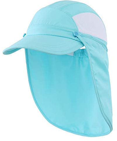 Magracy Outdoor Kids Boys Girls Sun Protection Cap Mesh UPF50+ Neck Flap Hat Quick Dry Sun Hats Aqua Blue