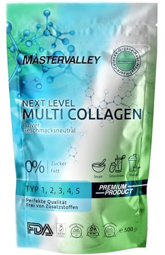 Collagen Pulver [ 500g ] Weidehaltung | Kollagen Hydrolysat | Peptide Typ 1 2 3 4 5 | Multi Collagen Complex | Geschmacksneutral+optimale Löslichkeit | Kollagenpulver Collagenpulver | Laborgeprüft