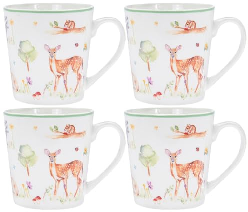 The Leonardo Collection LP94484 Woodland Wildlife Mugs (Set of 4), Fine China, Boxed