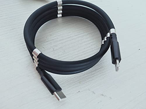 Magnetic Charging Cable Tidy Coiled Fast Charge USB C To Lightn-ing For iPhone 14/13/12 iPad iPod Magnetic Absorption Charging Cable 1M For IOS Devices Black