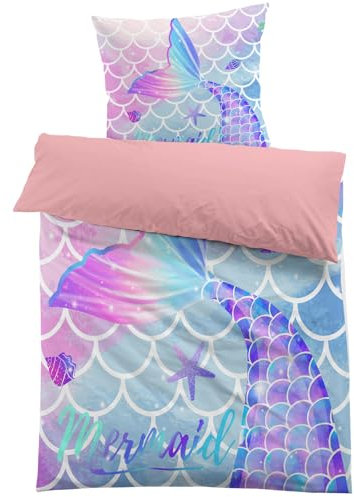 MUSOLEI Meerjungfrau Bettwäsche 135x200 Mädchen Mikrofaser-Polyester 3D Meerjungfrauenschwanz Kinderbettwäsche Bettbezug 135x200 und 1 Kissenbezug 80X80cm Geschenk für Mädchen