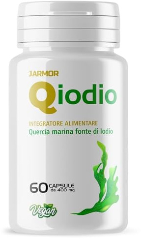 JARMOR Q Iodio Integratore Naturale da Quercia Marina, 60 Capsule da 400 mg Fonte Naturale di Iodio Contribuisce alla Normale Produzione di Ormoni
