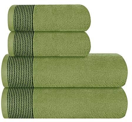 GLAMBURG Ultra Soft 4er-Pack Handtuch-Set, Baumwolle, enthält 2 übergroße Badetücher 70 x 140 cm, 2 Handtücher 50 x 90 cm, für den täglichen Gebrauch, kompakt und leicht — kiwigrün
