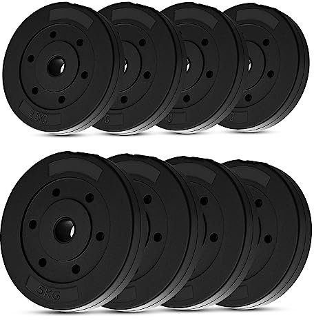 wuuhoo® Piastre per Pesi in Cemento Mike 30mm, Set 20kg - 30kg, rivestite in Nero, 1,25, 2,5, 5, 10 kg, Piastre per Pesi per bilancieri in plastica, Fitness a casa - Set 2-30kg