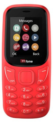 TTfone TT170 UK Sim Free Simple Feature Mobile Phone 1.8inch Screen Camera, Bluetooth Game, Alarm - Pay As You Go (Giff Gaff, with £0 Credit, Red)