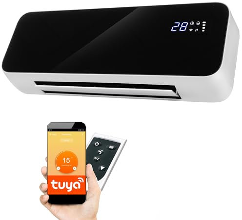 LEHMANN LHOHH-2013A - Termoventilatore da parete con 2 livelli di potenza, 1000/2000 W, termoventilatore da parete con Wi-Fi, telecomando, display a LED, con timer e oscillazione (nero)