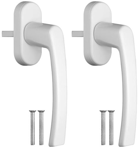 GARLLEN Fenstergriffe weiß, 2 Stück Fenstergriffe Aluminium & Kunststoff Sockel, Fenstergriff Fensterschloss ohne Schließzylinder in Stiftlänge 35mm, Fenstergriff weiß für Fenster Balkon Terrassentür