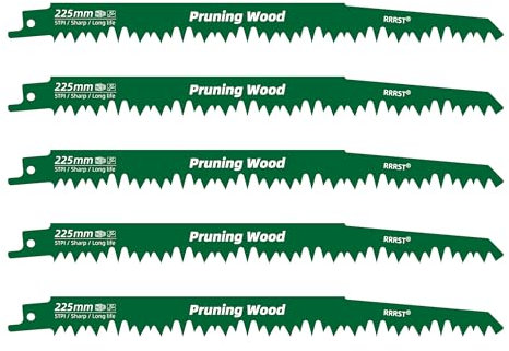 RRRST Juego de 5 Hojas de Sierra de Sable para Madera, 225mm 5TPI - Poda de Árboles, Verde, Húmeda, Dura, Blanda - Fácil y Duradero