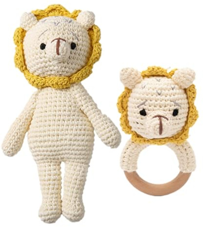 Greifringe Baby Baby Gehäkelt Greifling Babyrassel Handmade Rassel Greifling Baby Rassel Beißring Holz Babyrassel Greifling Spielzeug Häkel Rassel Geschenk för Geburt