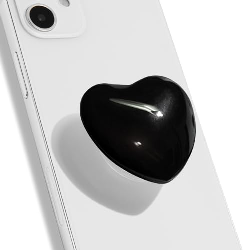 OnTheGrip Cute Glass Heart Design Collapsible Expandible Mobile Phone Grip Stand Holder for Smartphone Tablet Cell Phone Accessory (Black)