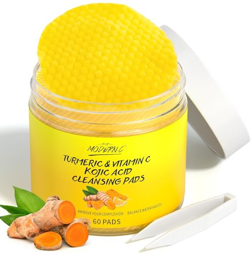 Kojisäure- und Kurkuma-Reinigungspads für das Gesicht, 60 Stück Kurkuma Gesichtspeelingpads, Vitamin-C-Peelingpads, Kojisäure Peeling-Reinigungspads, tiefenreinigende Poren, Aknen, Gleicht Hautton