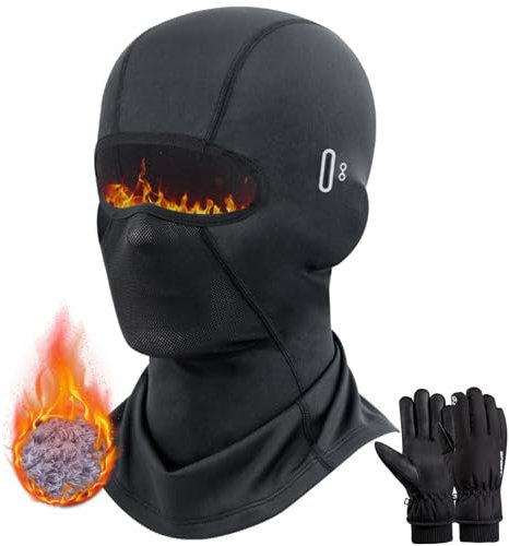 Ensemble de Ski d'hiver, Cagoule Hiver Ski Homme Femme, Gants Hiver Tactile Gants de Ski, Cagoule Moto Hiver, Cagoule Moto Polaire, Cagoule Gants d'hiver Chauds Imperméable, pour Vélo Moto Ski Hiver