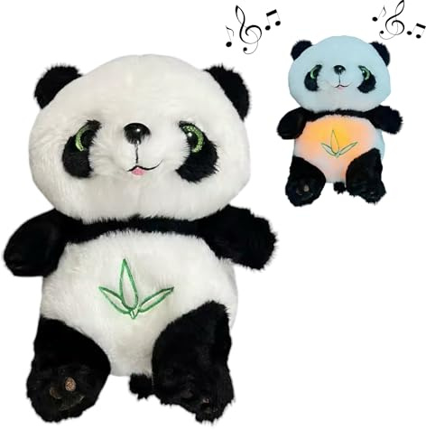 Mangári Store - Panda Peluche che respira Musicale con Luci LED, Occhi Verdi Luminosi, 26 cm, Bianco e Nero, Calmante per Bambini