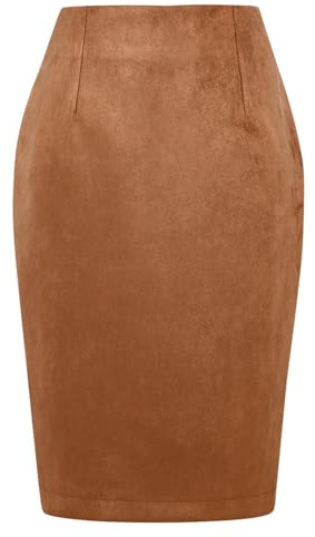 WIFFGO Suede Skirts for Women Fall Winter Mini High Waisted Slit Casual Pencil Bodycon Work Elegant Outfit Office Skirt Khaki