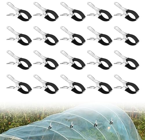 20 stycken fjäderklämma för poolskydd, växthusklämmor för trädgården med skyddsblad, stort rostfritt stål klädklämma, tätningstång för strandhandduk klämma