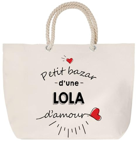 Planetee Sac de plage Bazar d'une Lola d'amour – Cabas Courses Anniversaire Femme Noël Fête des Mères Cadeau Mamies Grand Sac Transport Sport