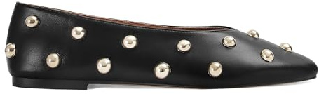 MAIJED Studded Flats for Women Square Toe Slip On Ballet Flats Casual Comfotable Walking Ballerina Shoes Black US8