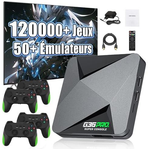 G36 Pro Console de Jeu Rétro, Émulateur Vidéo avec 120000+ Jeux Rétro Intégrés 50 Émulateurs, EmuELEC et Système Android, avec Manettes sans Fil 2,4 Go (4 Manettes de Jeu, 256 Go)
