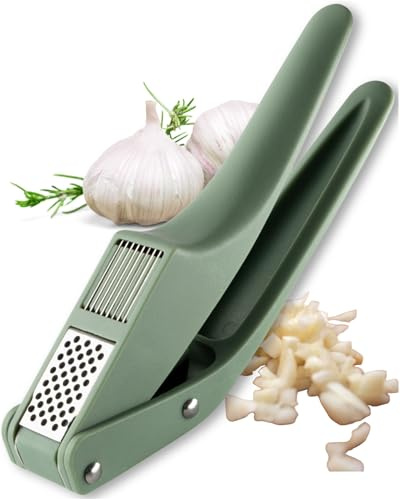 Taylors Eye Witness Dual Garlic Mincer & Slicer - Durable & Heavy Duty Garlic Press with Ergonomic Non Slip Handle, Built in Grating Plate & Easy to Clean Swing Out Chamber. Dishwasher Safe (Sage)