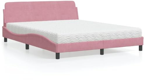 sephironlbb Dover sammetssäng med madrass, rosa 160 x 200 cm, vågformsdesign, komfortskummadrass H2/H3, robust sängram för sovrum