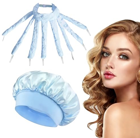 GAZIL Juego de 2 Rizadores de Pelo sin Calor en Forma de Pulpo con Gorro de Seda, Diadema Moldeadora Nocturna para Ondas y Rizos en Pelo Largo (Azul)