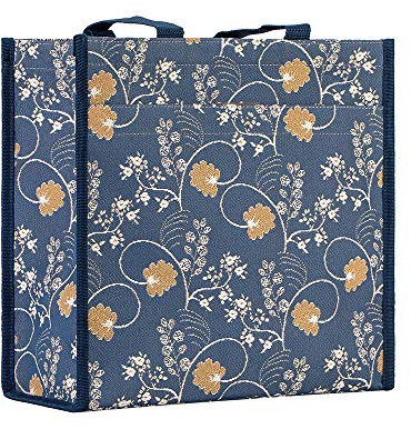 Signare Tapestry Stylish Foldable Reusable Shopper Shopping Bag with Jane Austen Blue Design (SHOP-AUST)