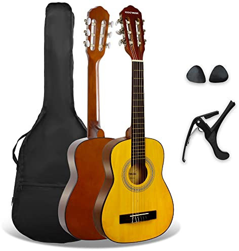 3rd Avenue XF 1/4 Flamencogitarren-Starterset in Junior-Größe für Kinder, Konzertgitarre mit Nylonsaiten, mit Gigbag, Kapodaster und Plektren – in Natur